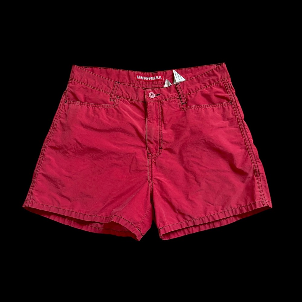 Y2K Unionbay Womens Red Utility Cargo Shorts Sz 11 Cotton Nylon Blend Casual